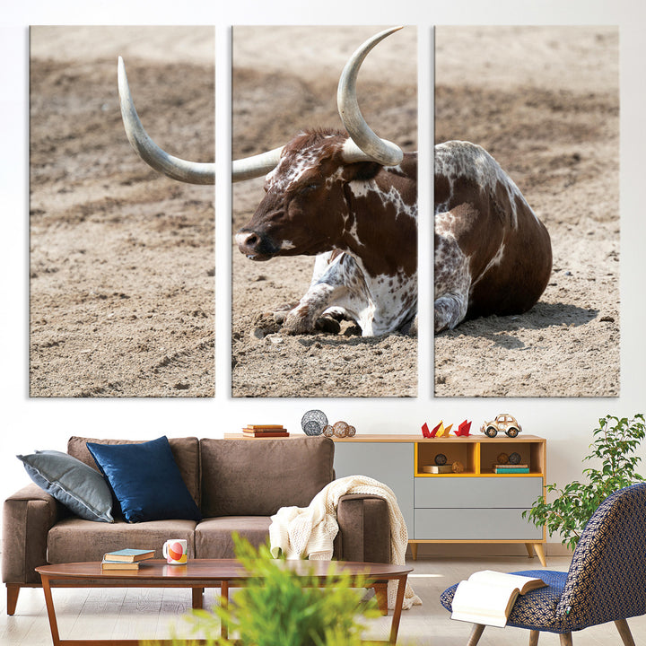 Texas Longhorn Wall Art Canvas Print, Framed Country Living Art Picture Print, Farmhouse Perfect Western Decor Artwork