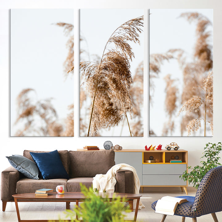 Pampas Grass Wall Art Canvas Print, Framed Neutral Tones Art Picture Print, Minimalist Nature Perfect Boho Decor Artwork