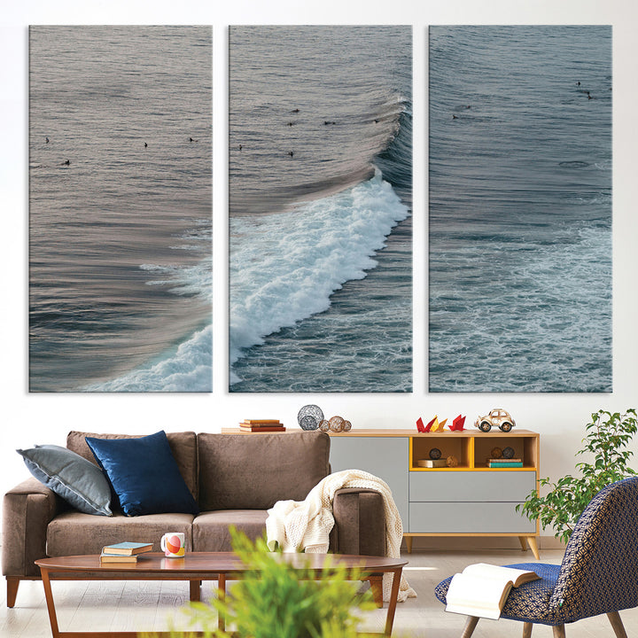 Ocean Waves Wall Art Canvas Print, Framed Coastal Serenity Art Picture Print, Surf Perfect Coastal Decor Artwork