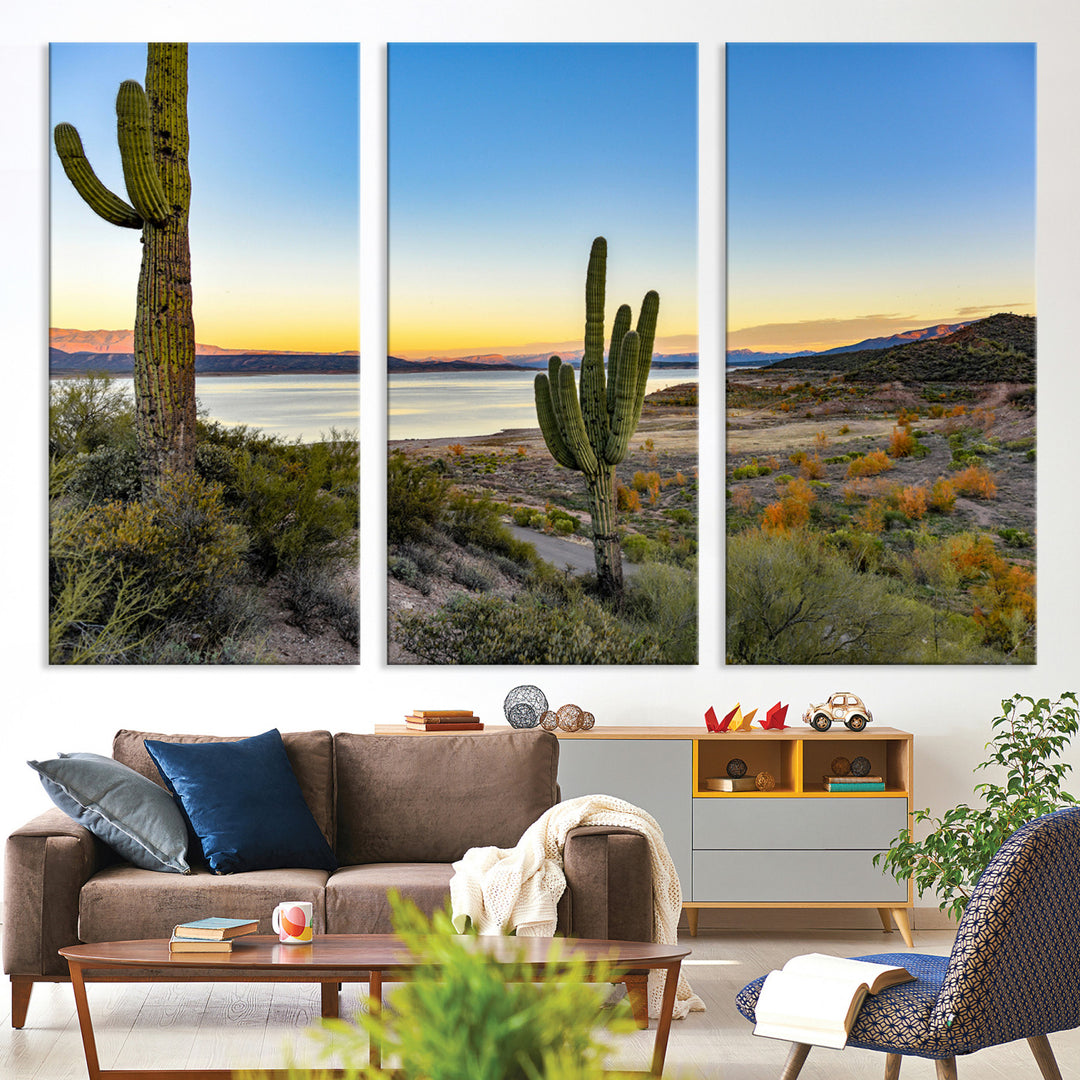 Saguaro Cactus Wall Art Canvas Print, Framed Desert Sunset Art Picture Print, Southwestern Perfect Southwestern Decor Artwork