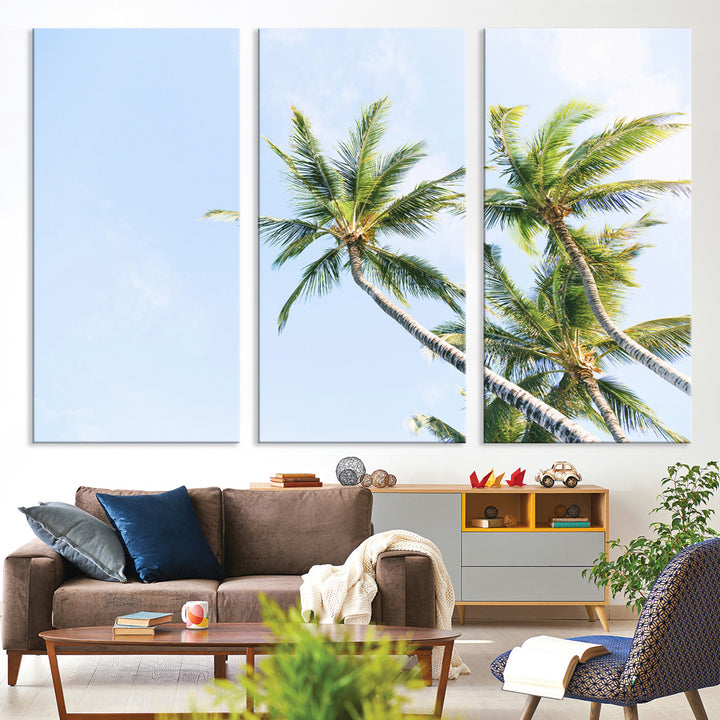 Palm Trees Wall Art Canvas Print, Framed Tropical Art Picture Print, Coastal Perfect Tropical Decor Artwork