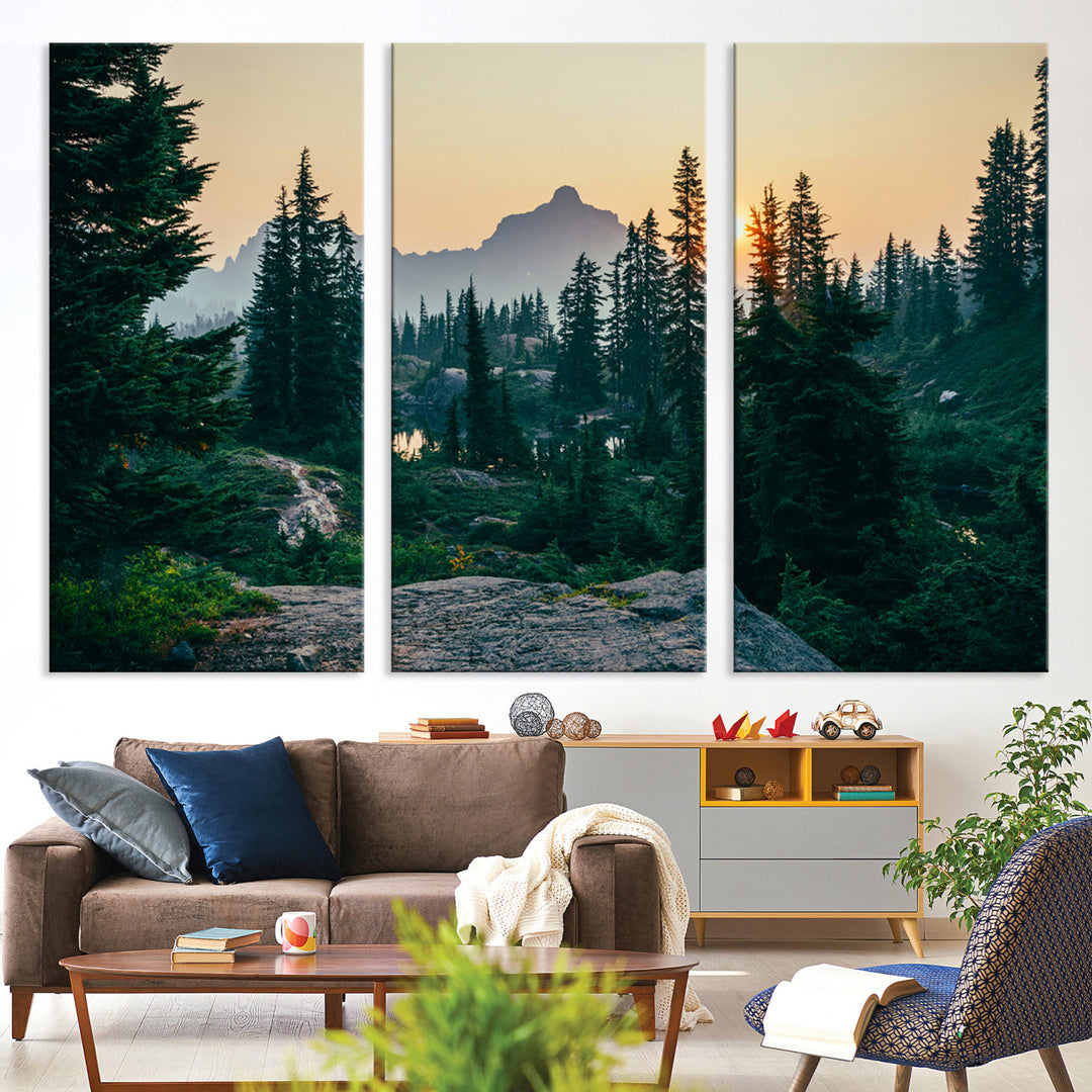 Mountain Wall Art Canvas Print, Framed Forest Serenity Art Picture Print, Mountain Perfect Rustic Decor Artwork