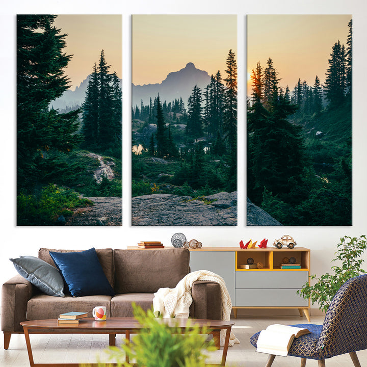 Mountain Wall Art Canvas Print, Framed Forest Serenity Art Picture Print, Mountain Perfect Rustic Decor Artwork