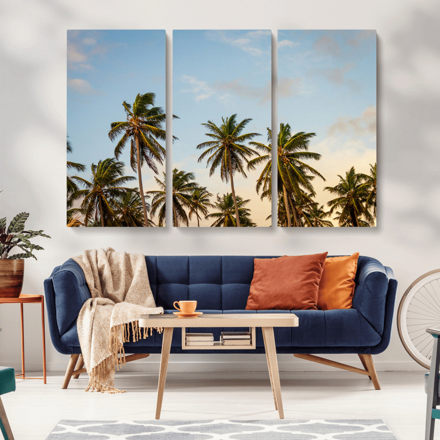 MGV-CV-48X32-3P - Palm Trees Wall Art Canvas Print, Framed Tropical Vibes Art Picture Print, Coastal Sunset Perfect Coastal Boho Decor Artwork