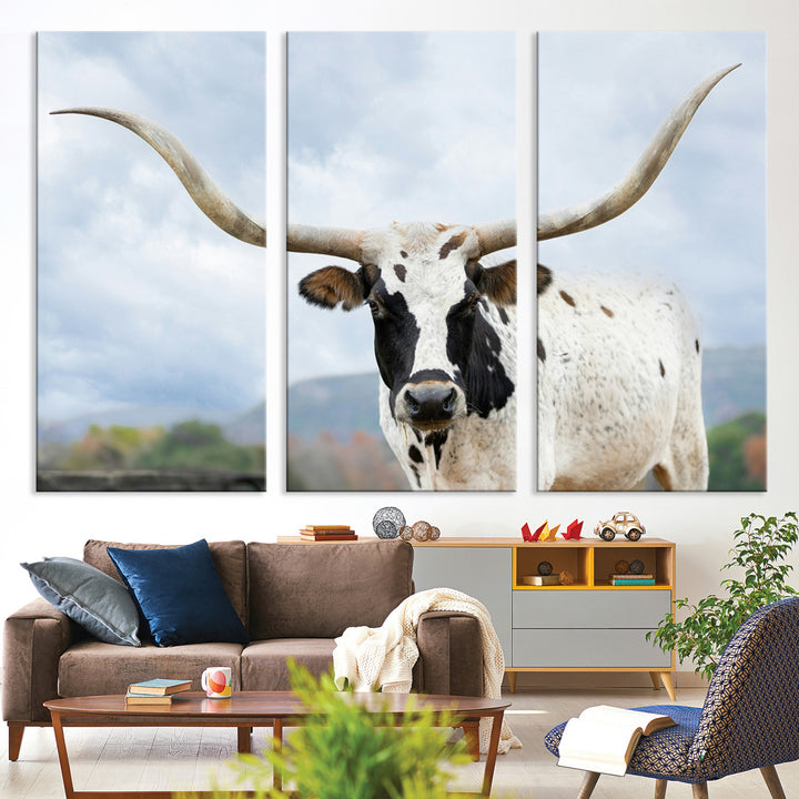 Texas Longhorn Wall Art Canvas Print, Framed Western Rustic Art Picture Print, Farmhouse Decor Perfect Farmhouse Decor Artwork