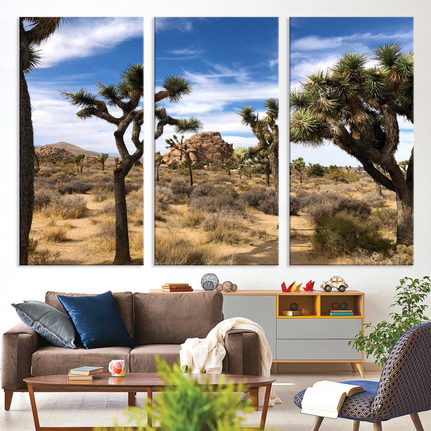 25722592-MGV-CV-36X24-Joshua Tree Desert Wall Art Canvas Print, Framed Southwestern Nature Art Picture Print, Rustic Earth Tones Perfect Southwestern Boho Decor