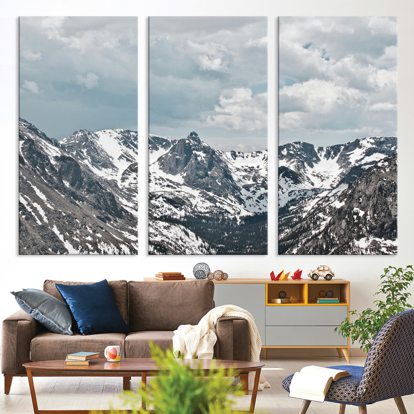 94074619-MGV-CV-36X24-Snowy Peaks Wall Art Canvas Print - Framed Alpine Wilderness Art, Alpine Wall Art Canvas, Mountain Escape Perfect Winter Serenity Decor