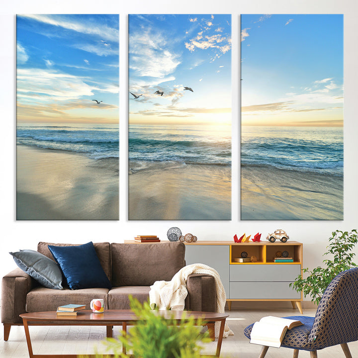 20708696-MGV-CV-36X24-Minimalist Seaside Morning Glow Art Canvas Print, Golden Reflections Perfect Coastal Minimalist Decor Artwork