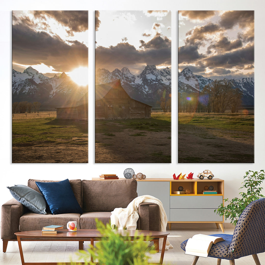 Snowy Peaks Wall Art Canvas Print, Framed Nature Escape Art Picture Print, Rustic Charm Perfect Rustic Western Decor Artwork
