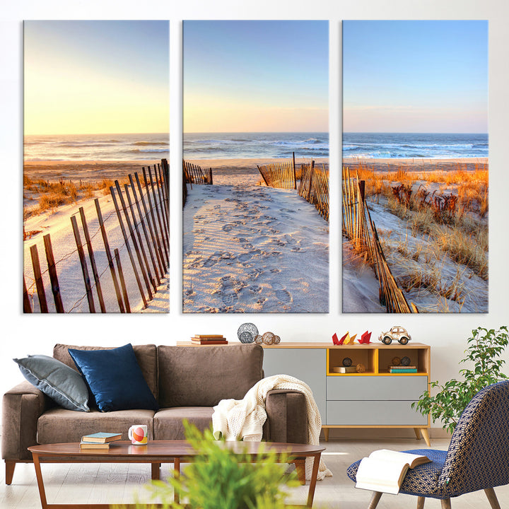 Ocean Sunset Wall Art Wall Art Canvas Print, Framed Nautical Photography Art Picture Print, Summer Beach House Decor Perfect Coastal