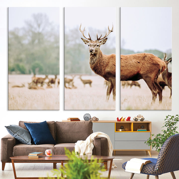 Rustic Nature Print Wall Art Canvas Print, Framed Deer Canvas Wall Art Art Picture Print, Nordic Animal Art Perfect Rustic Nature Decor
