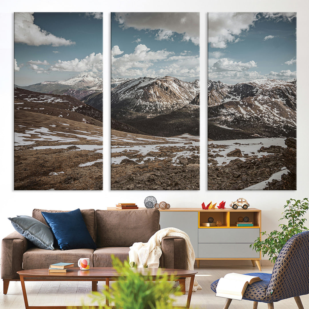 Mountain Landscape Wall Art Canvas Print, Framed Snowy Peaks Art Picture Print, Rugged Highlands Perfect Rustic Adventure Decor Artwork