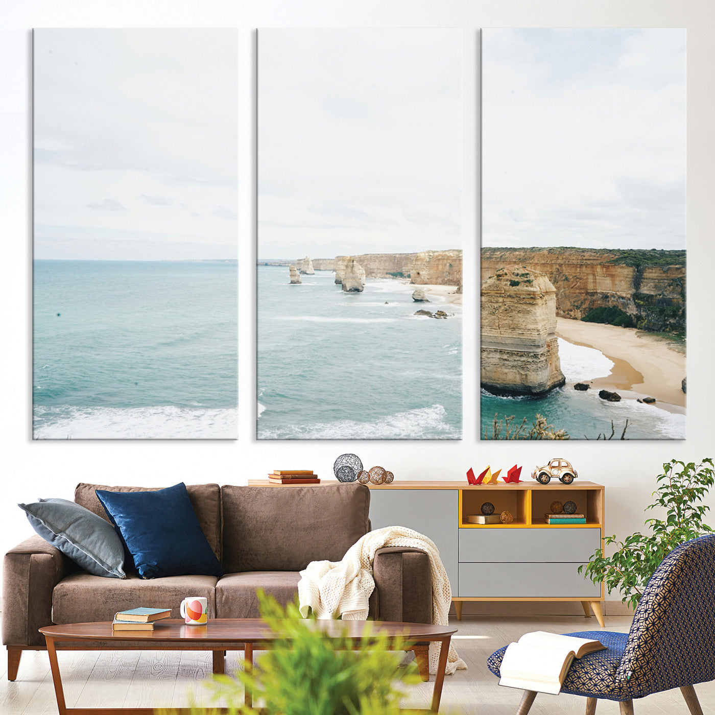 70095633-MGV-CV-36X24-Twelve Apostles Wall Art Canvas Print, Framed Coastal Cliffs Art Picture Print, Rugged Rock Formations Perfect Minimalist Coastal Decor