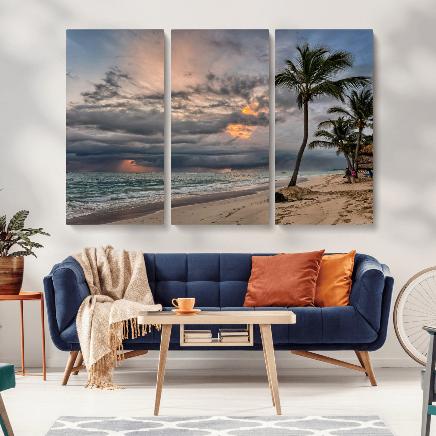 MGV-CV-48X32-3P - Tropical Storm Wall Art Canvas Print, Framed Moody Beach Art Picture Print, Dramatic Sky Perfect Tropical Coastal Decor Artwork