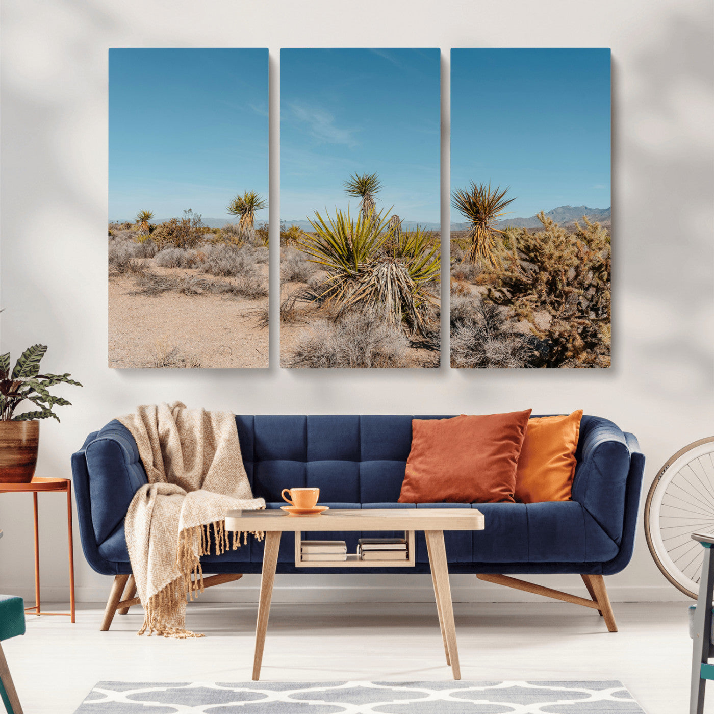 MGV-CV-48X32-3P - Joshua Tree Wall Art Canvas Print, Framed Desert Landscape Art Picture Print, Warm Earth Tones Perfect Southwestern Minimalist Decor Artwork