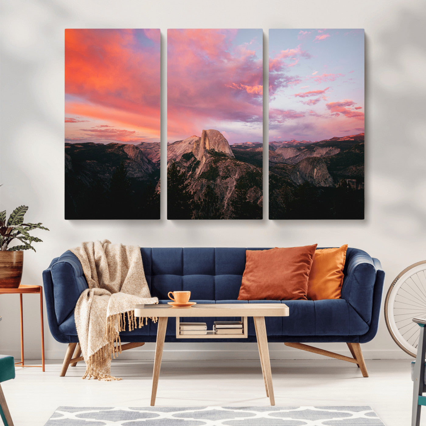 MGV-CV-48X32-3P - Half Dome Wall Art Canvas Print, Framed Yosemite National Park Art Picture Print, Dramatic Sunset Perfect Adventurous Wilderness Decor Artwork