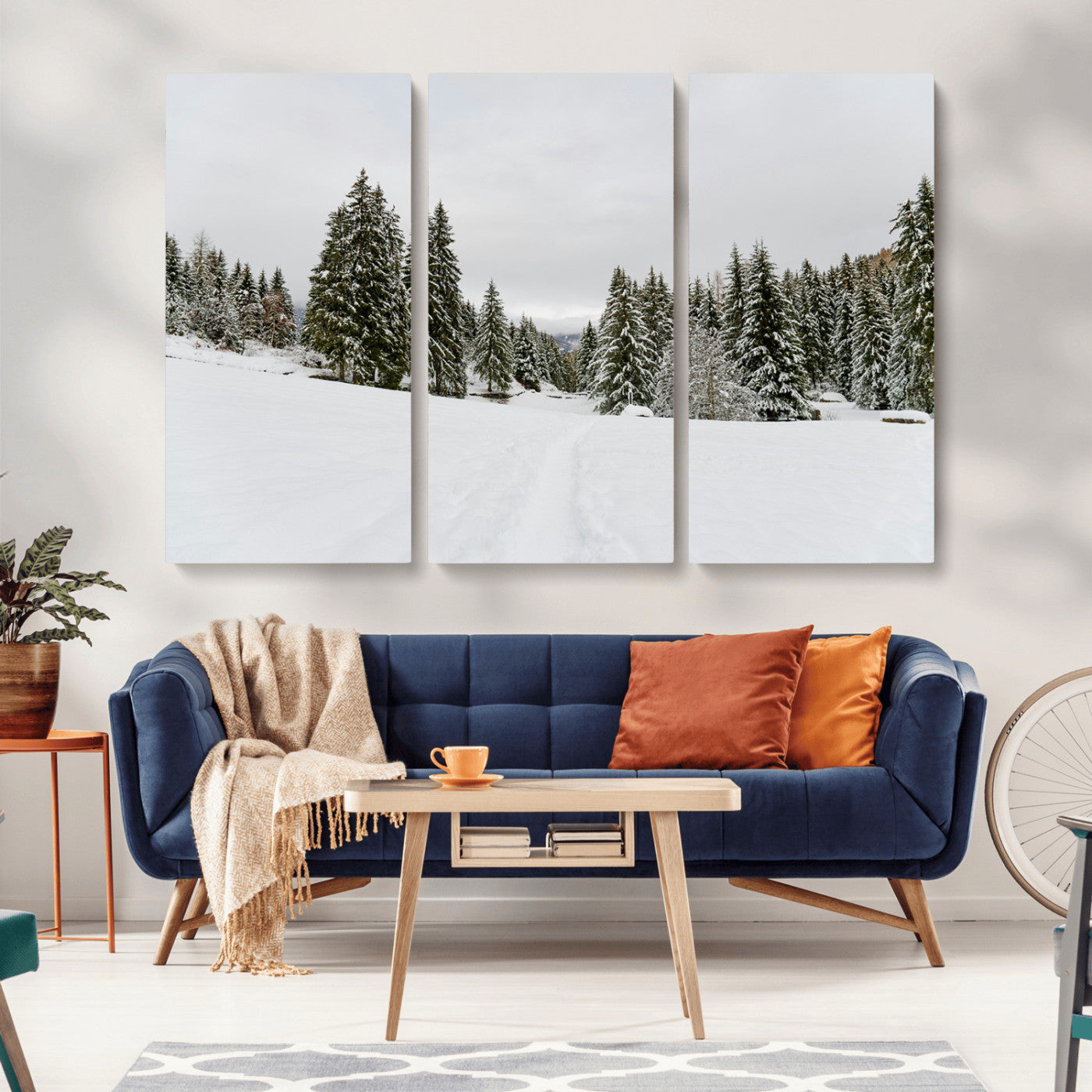 MGV-CV-48X32-3P - Frosty Pines Wall Art Canvas Print, Framed Silent Snowfall Art Picture Print, Cozy Cabin Vibes Perfect Nordic Minimalist Decor Artwork