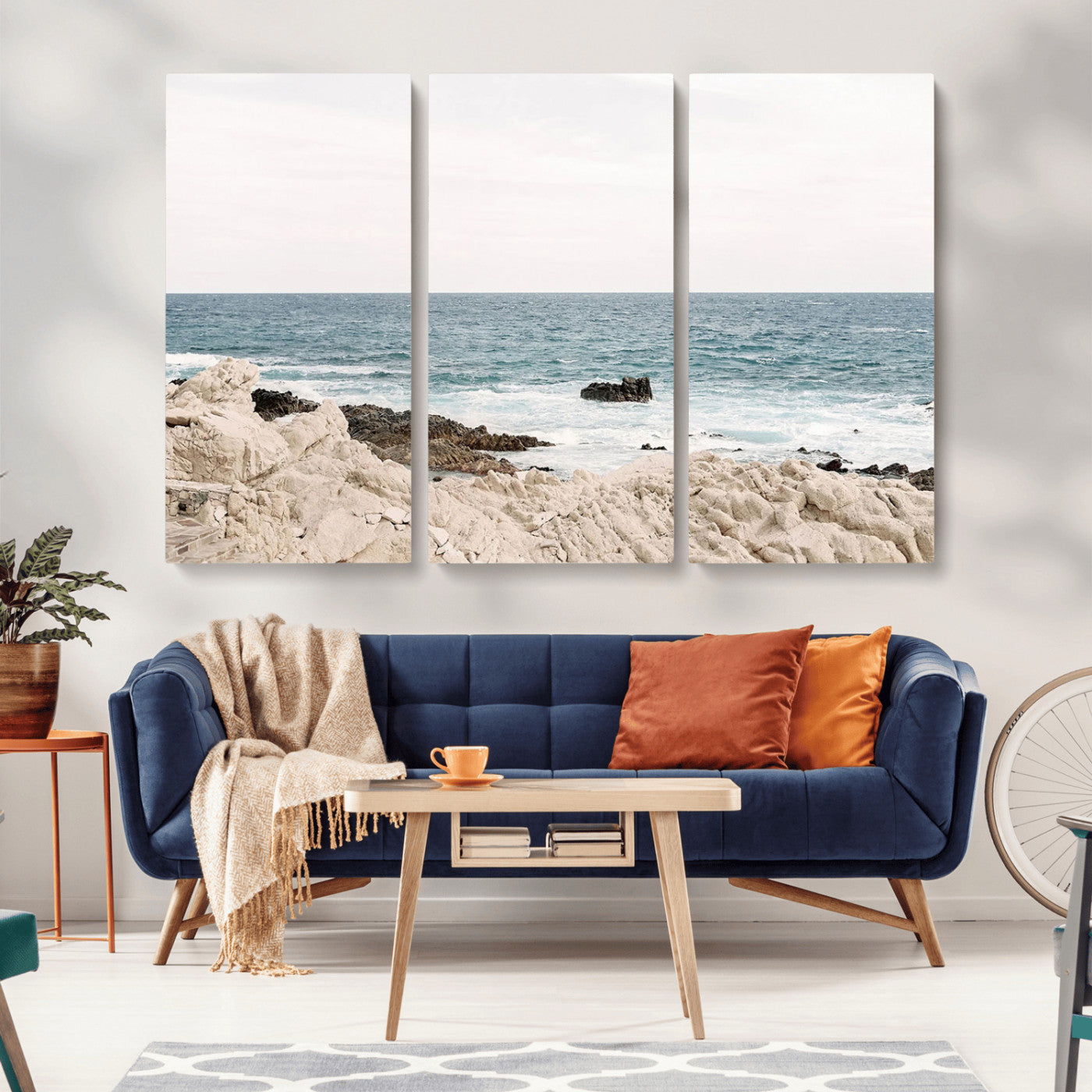 25481980-MGV-CV-36X24-Coastal Ocean View Wall Art Canvas Print – Serene Rocky Shoreline and Blue Sea Photography for Coastal Chic or Minimalist Home Decor