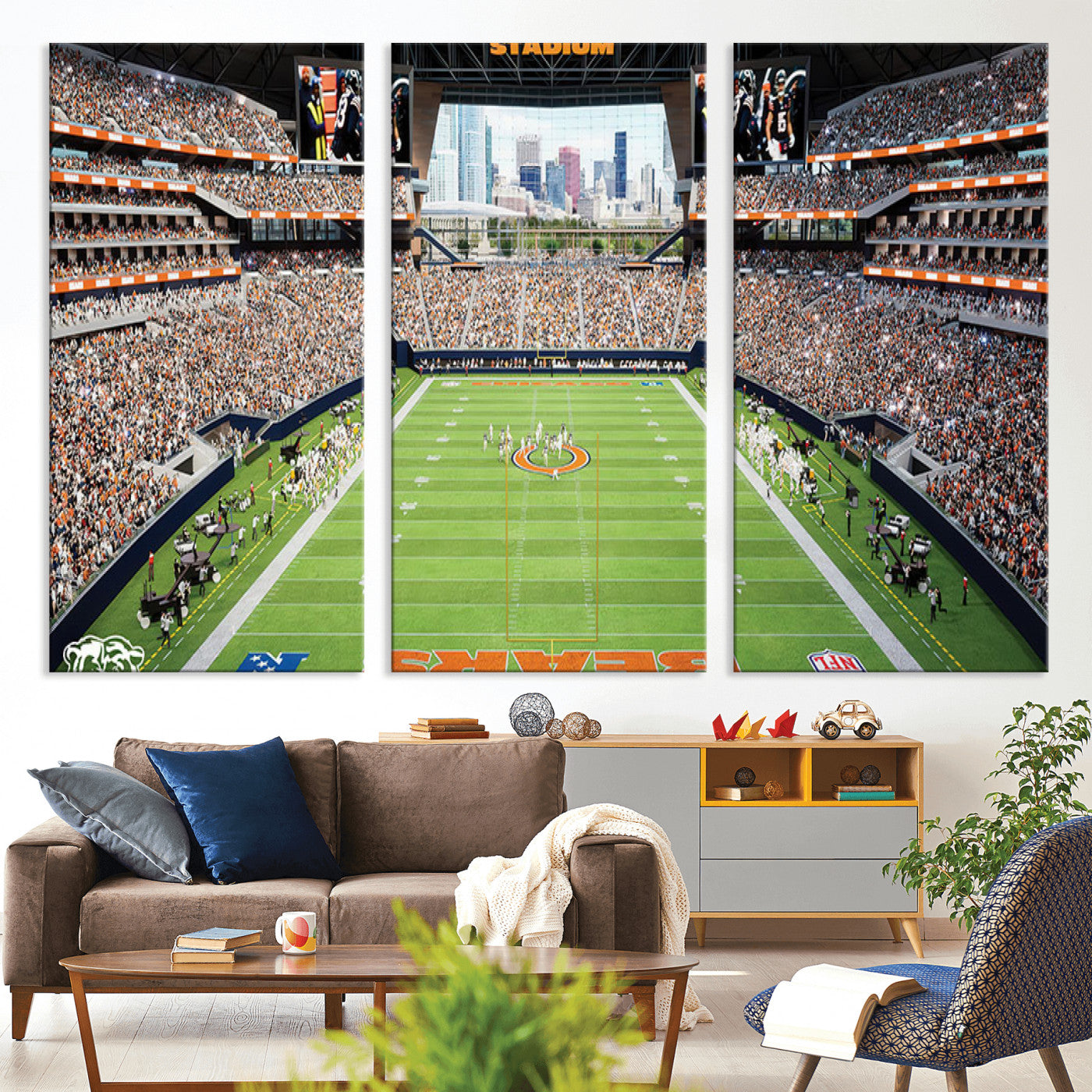 76935553-MGV-CV-36X24-Chicago Bears Soldiers Field Wall Art Canvas Print – Framed Football Stadium Artwork for Sports Fans, Soldier Field Skyline Canvas Decor for Game Room or Man Cave