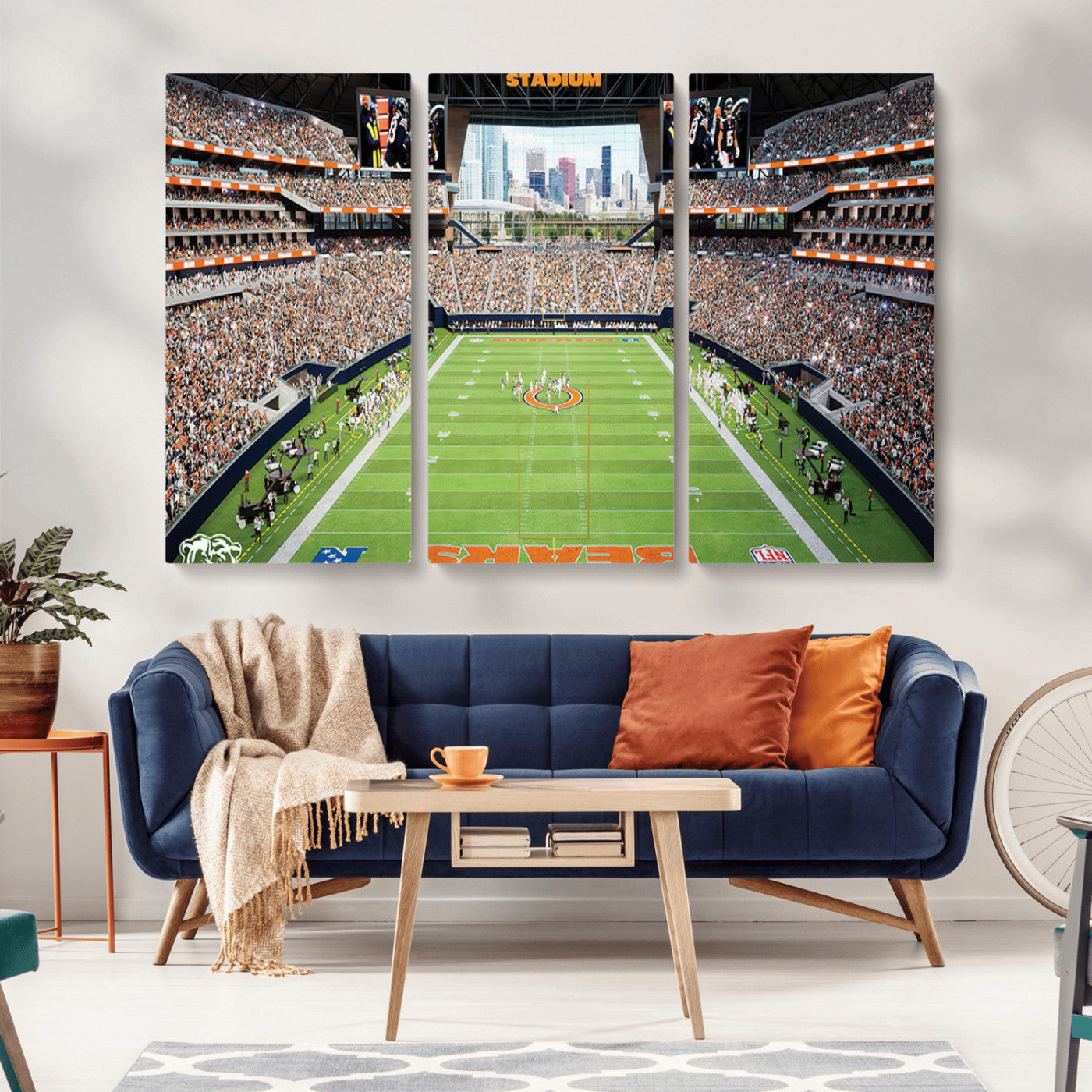 MGV-CV-48X32-3P - Chicago Bears Soldiers Field Wall Art Canvas Print – Framed Football Stadium Artwork for Sports