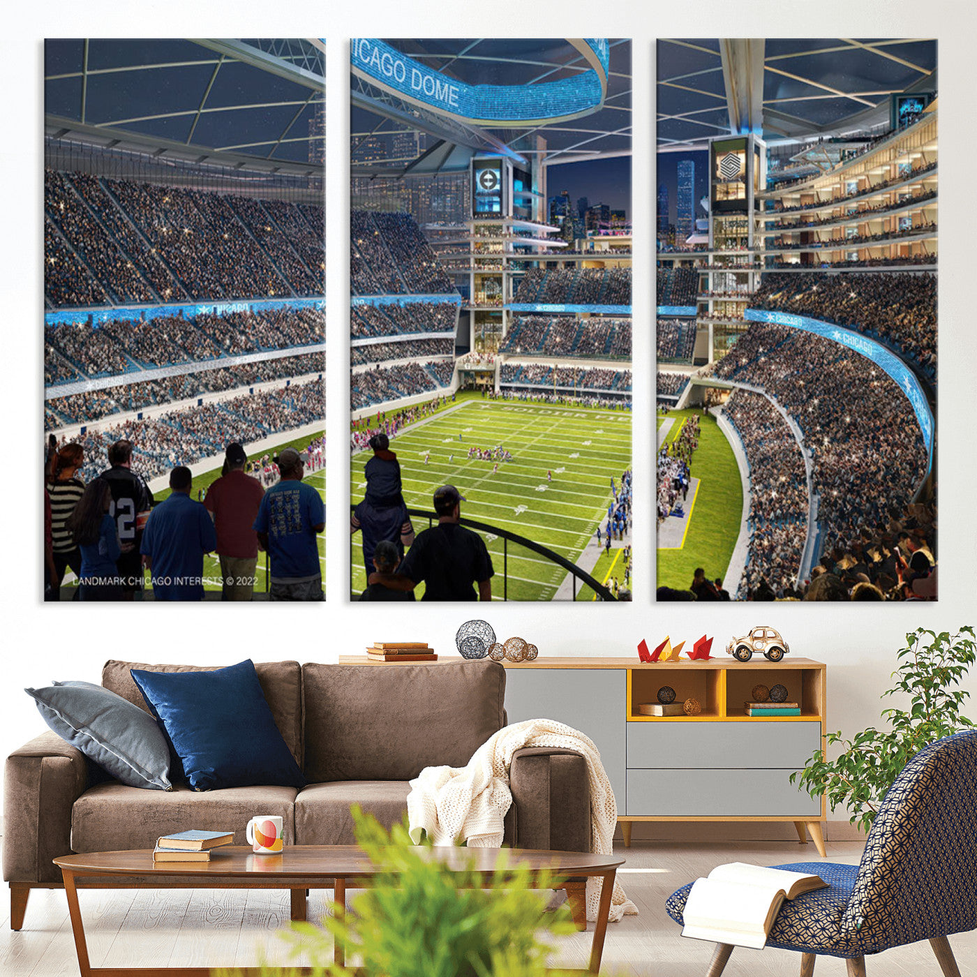 41816511-MGV-CV-36X24-Chicago Bears Soldiers Field Wall Art Canvas Print – Framed Football Stadium Artwork for Sports Fans, Soldier Field Skyline Canvas Decor for Game Room or Man Cave