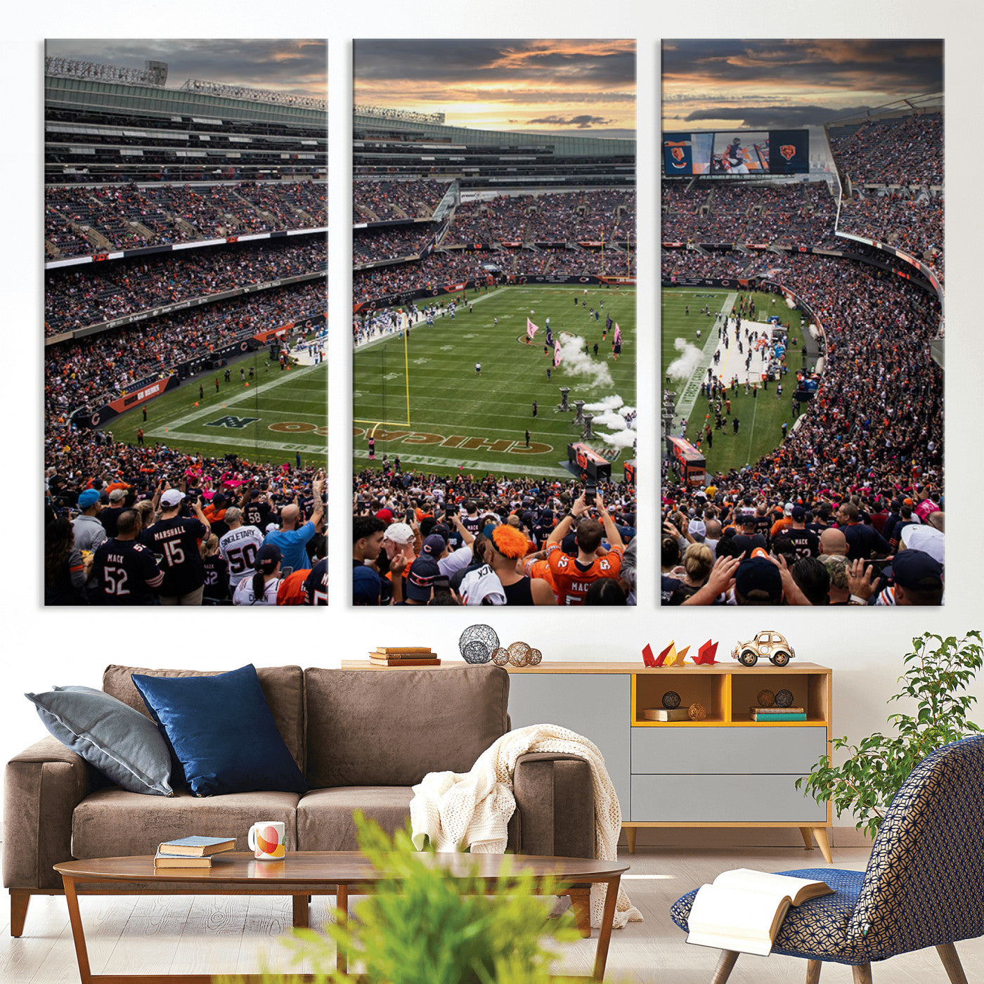 87578930-MGV-CV-36X24-Chicago Bears Soldiers Field Wall Art Canvas Print – Framed Football Stadium Artwork for Sports Fans, Soldier Field Skyline Canvas Decor for Game Room or Man Cave