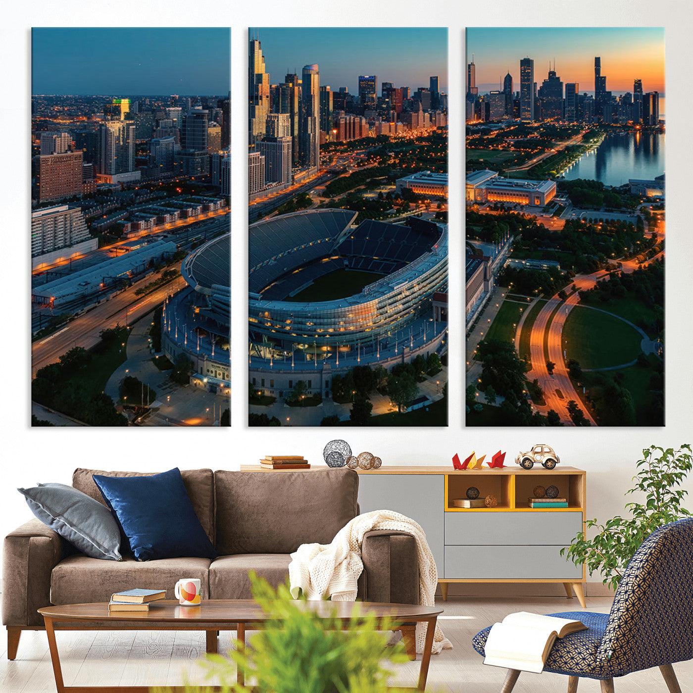 36690345-MGV-CV-36X24-Chicago Bears Soldiers Field Wall Art Canvas Print – Framed Football Stadium Artwork for Sports Fans, Soldier Field Skyline Canvas Decor for Game Room or Man Cave
