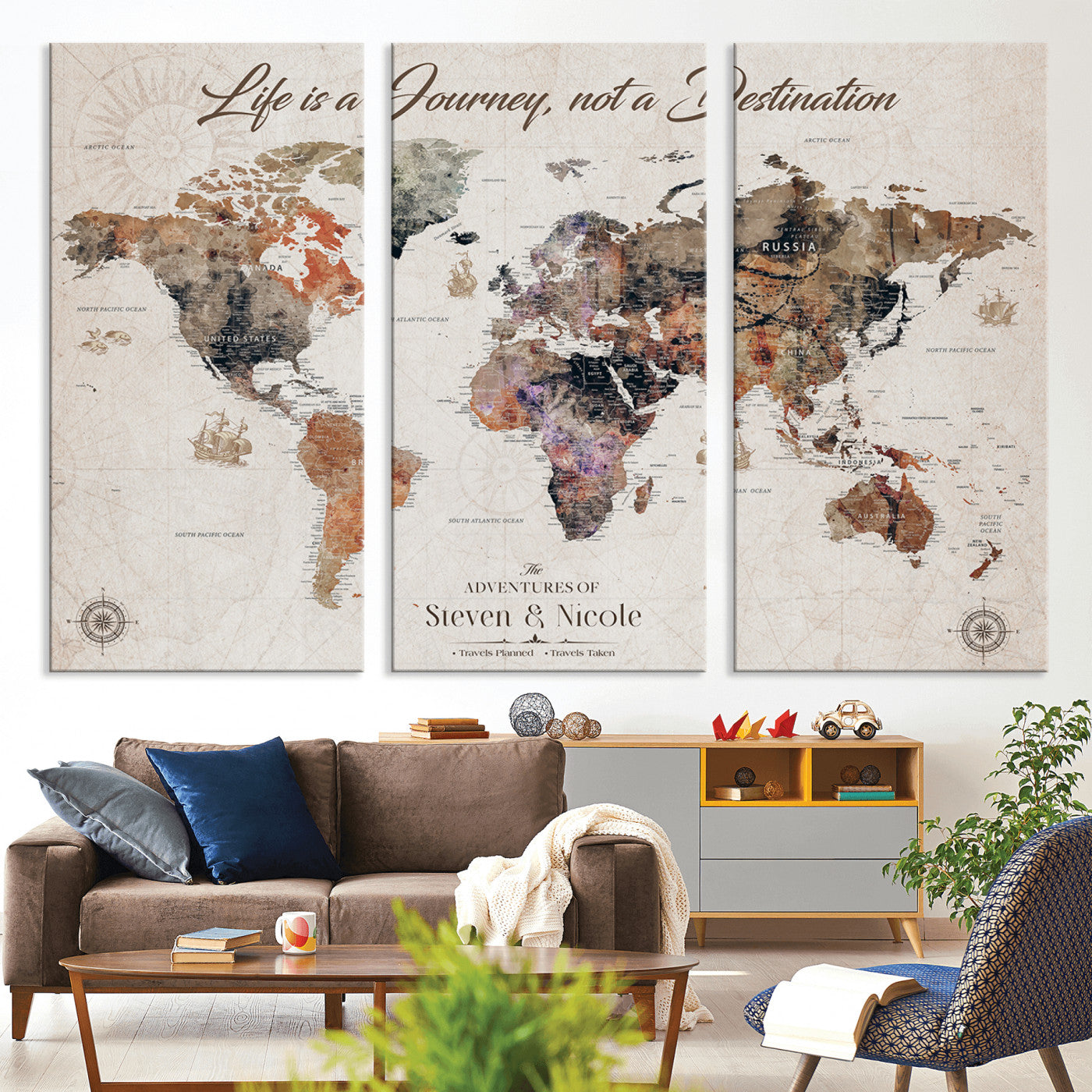 96000140-MGV-CV-36X24-Custom Push Pin World Map Wall Canvas Print – Personalized Travel Tracker with Pins – Framed Large Multi-Size Canvas for Home Office Decor