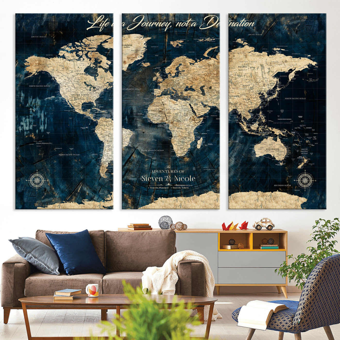 23551206-MGV-CV-36X24-Custom Push Pin World Map Wall Canvas Print – Personalized Travel Tracker with Pins – Framed Large Multi-Size Canvas for Home Office Decor