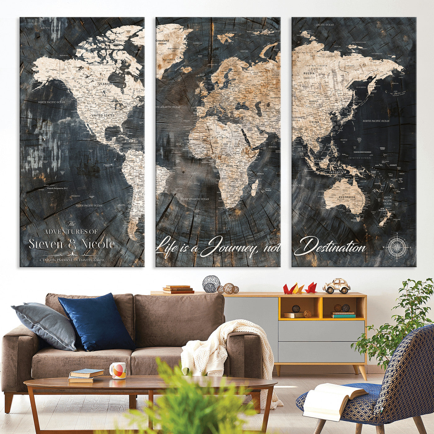 13001721-MGV-CV-36X24-Custom Push Pin World Map Wall Canvas Print – Personalized Travel Tracker with Pins – Framed Large Multi-Size Canvas for Home Office Decor