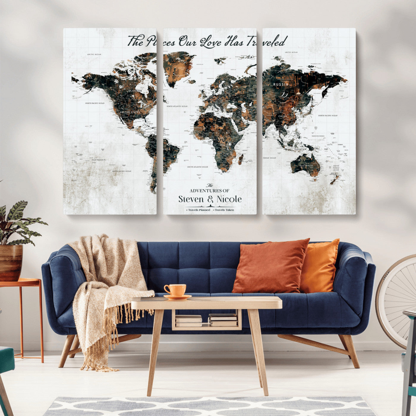 89231588-MGV-CV-36X24-World Travel Map with Pins – Framed Canvas Print to Track Adventures and Create a Visual Travel Journal, Ideal Wall Art for Home - H17