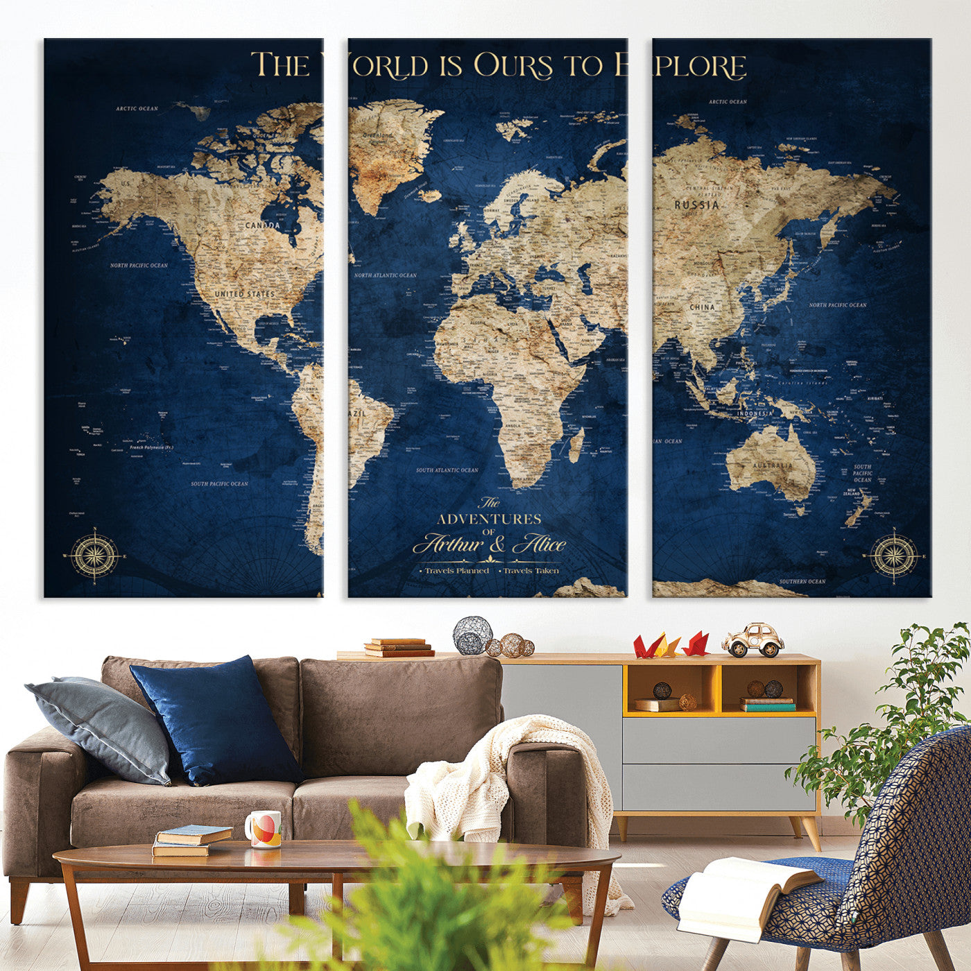 10181149-MGV-CV-36X24-Custom Push Pin World Map Wall Canvas Print – Personalized Travel Tracker with Pins – Framed Large Multi-Size Canvas for Home Office Decor