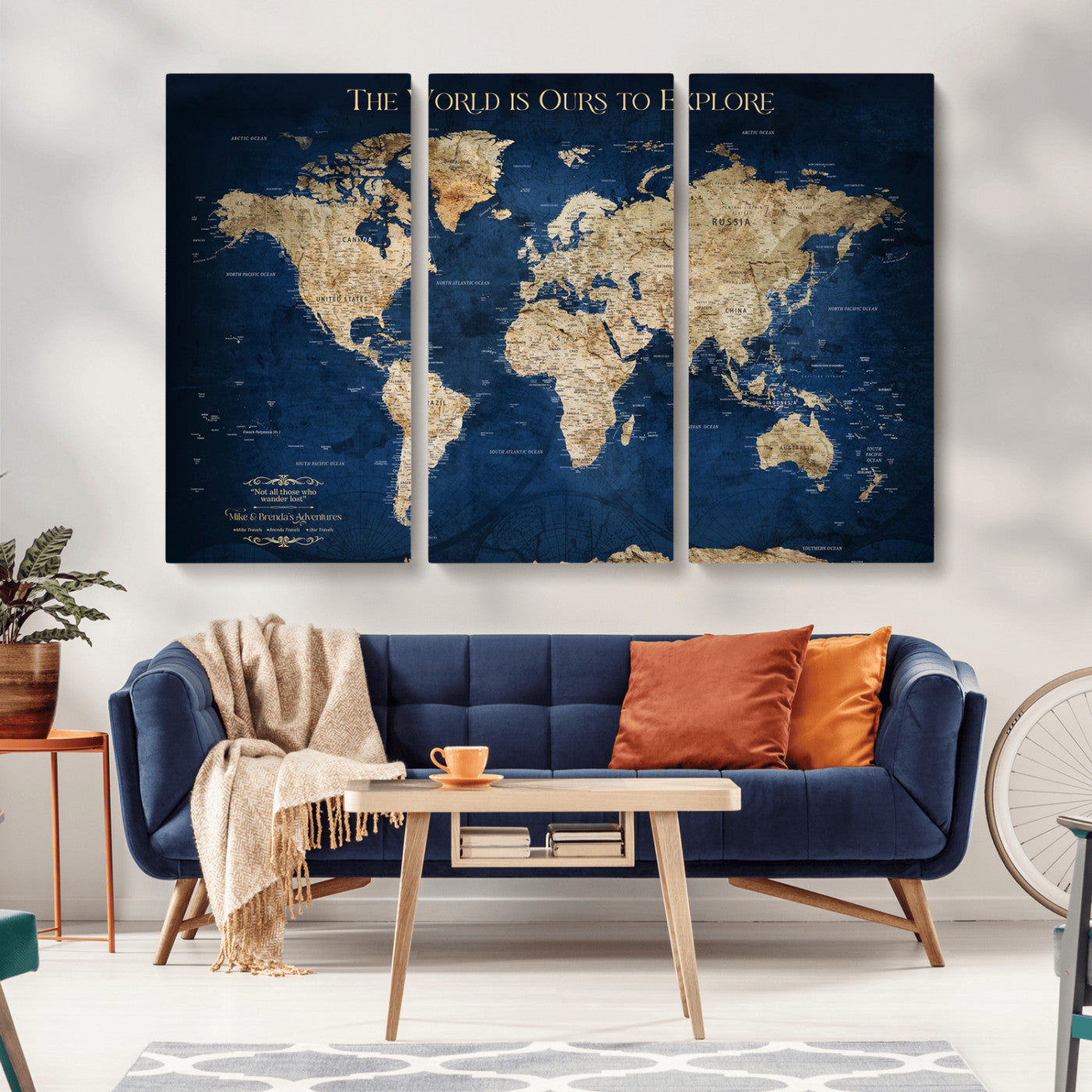 10181149-MGV-CV-36X24-Custom Push Pin World Map Wall Canvas Print – Personalized Travel Tracker with Pins – Framed Large