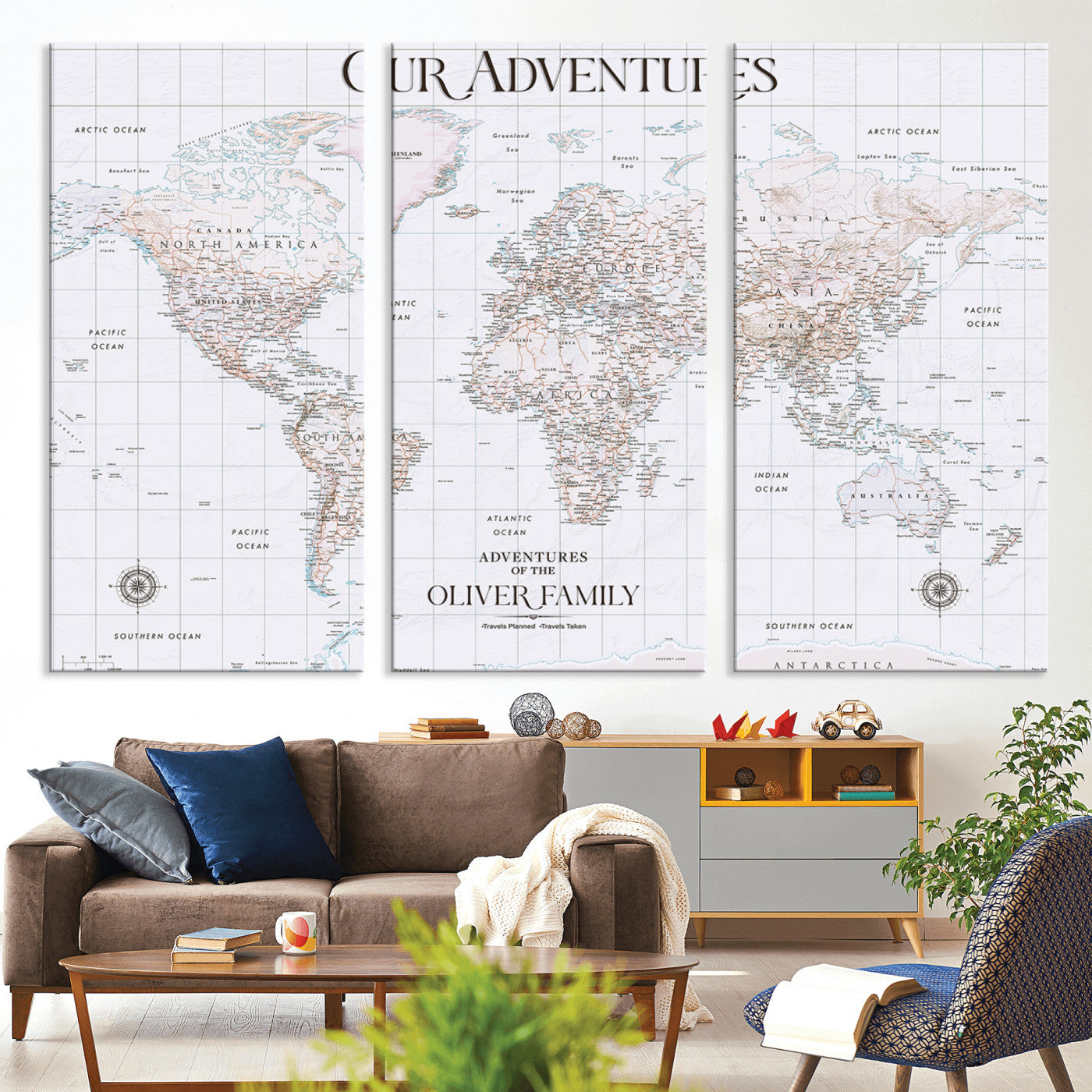 40041157-MGV-CV-36X24-Custom Push Pin World Map Wall Canvas Print – Personalized Travel Tracker with Pins – Framed Large Multi-Size Canvas for Home Office Decor