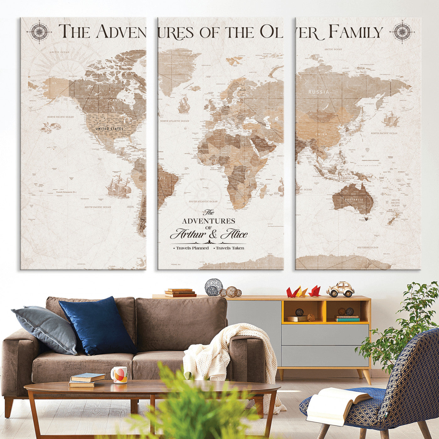 58395047-MGV-CV-36X24-Custom Push Pin World Map Wall Canvas Print – Personalized Travel Tracker with Pins – Framed Large Multi-Size Canvas for Home Office Decor