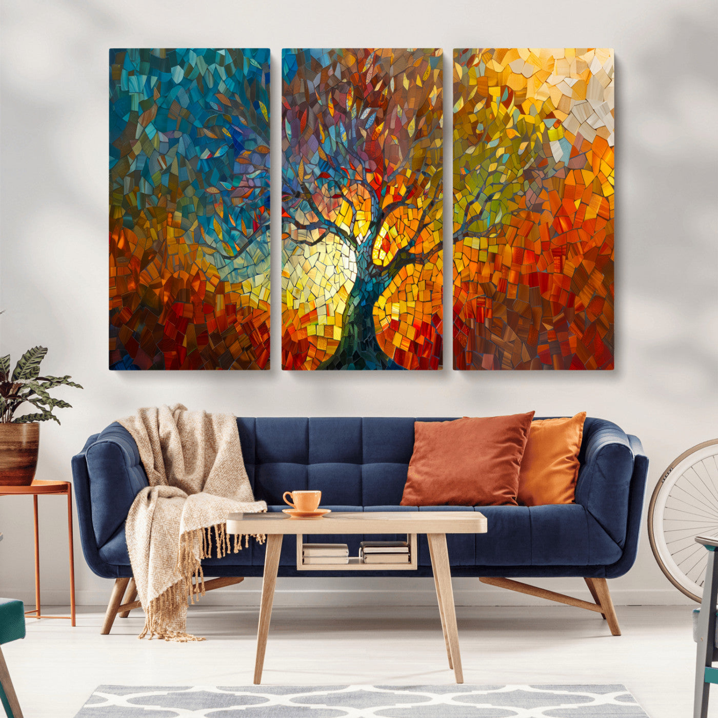 MGV-CV-48X32-3P - Mosaic Tree Canvas Wall Art – Vibrant Abstract Nature Design, Colorful Decor for Living Room, Bedroom, or Creative Spaces