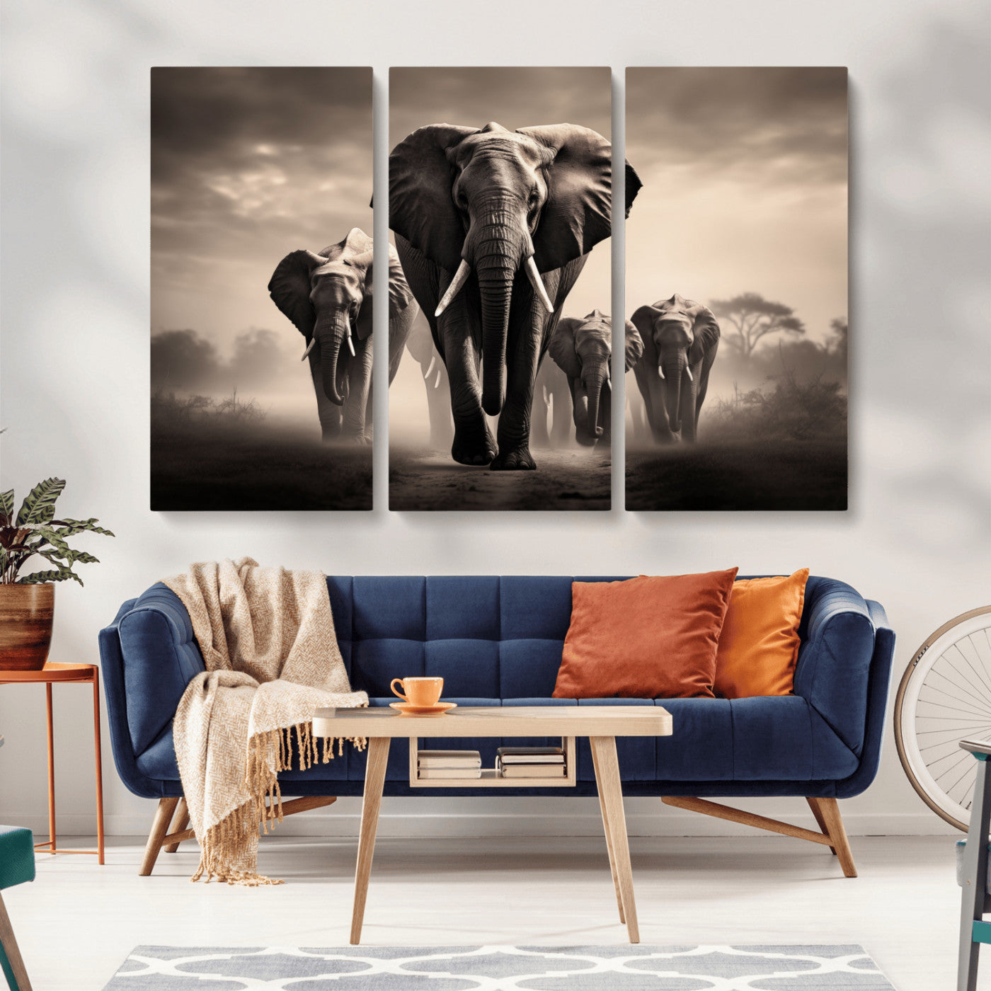 48598F10-MGV-CV-36X24-Elephant Family Wall Art Canvas Print, Framed Elephant Wall Art Home Decor