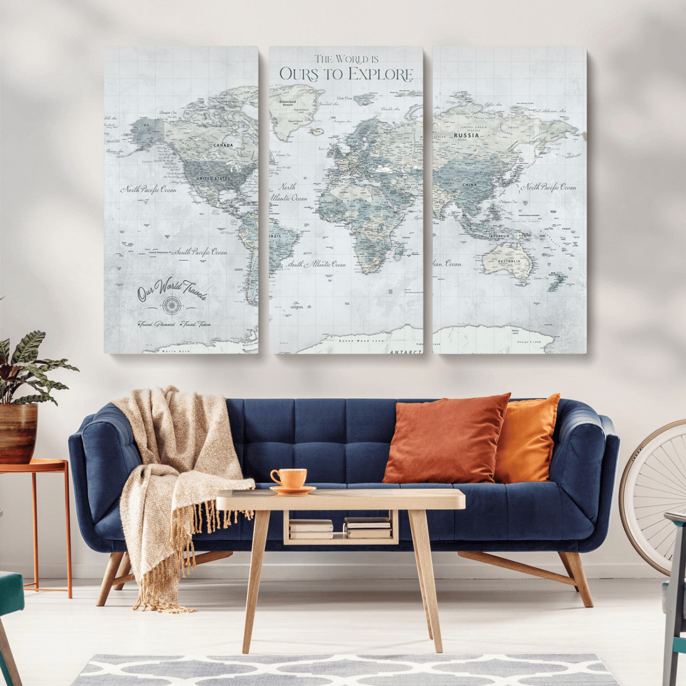 Custom Push Pin World Map Wall Canvas Print – Personalized Travel Tracker with Pins – Framed Custom Quotie Canvas for Home Office Decor