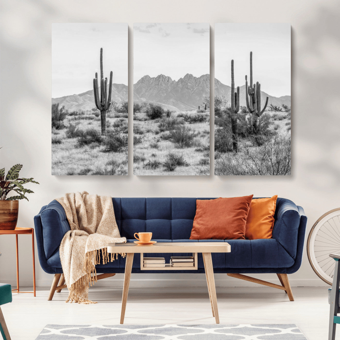 97436PHN-MGV-CV-36X24-Black White Arizona Desert Canvas Wall Art Cactus Farmhouse Wall Art