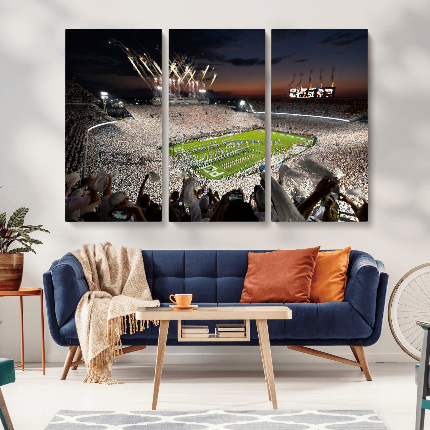 Penn State Stadium Wall Art Print, White Out Football Game Canvas Wall Art, Framed Sports Stadium, Large College Football Canvas Print for Game Room - Man Cave + 555