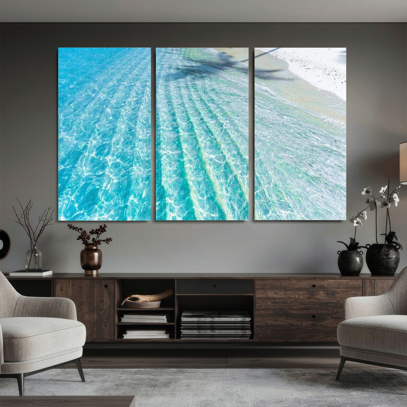 46233906-MGV-CV-36X24 - Serene Clear Blue Ocean Water Canvas Wall Art – Soft White Sand Shore Coastal Print for Home Decor, Relaxation, and Tranquil Vibes