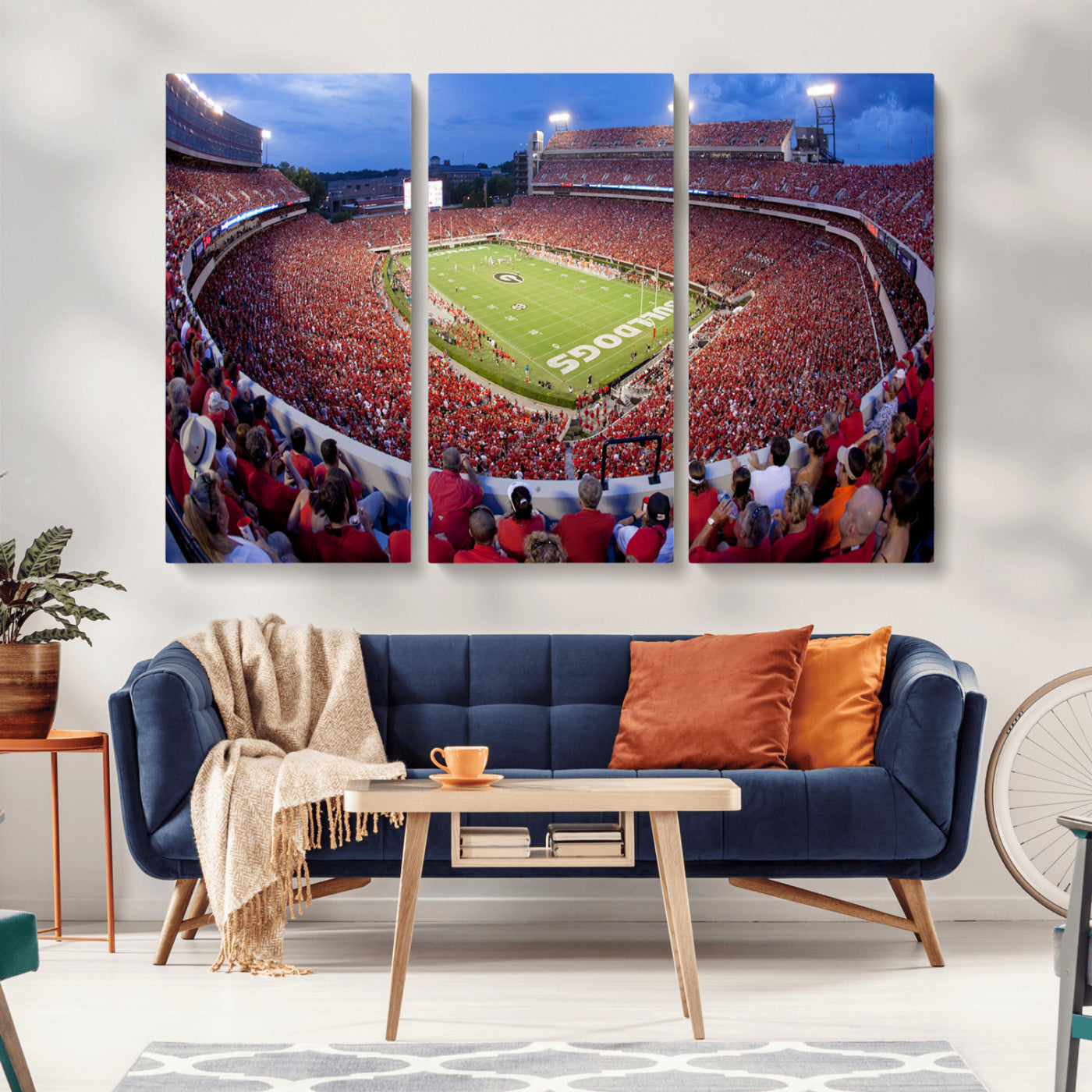 10244378-MGV-CV-48X32-3P-Dooley Stadium Wall Art Print, Sports Arena Canvas Wall Art, Dooley Field at Sanford Stadium Canvas Print, Modern Athletic Field Art Printing