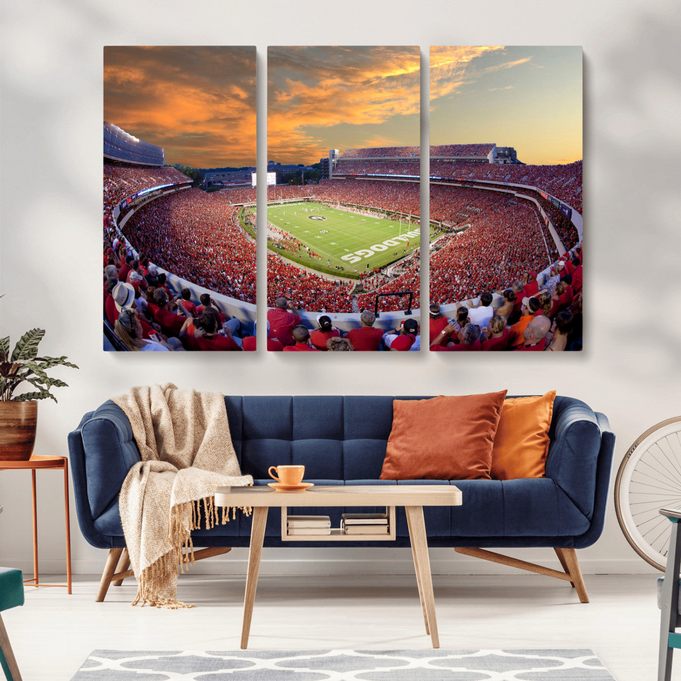 73680988-MGV-CV-48X32-3P-Dooley Stadium Wall Art Print, Sports Arena Canvas Wall Art, Dooley Field at Sanford Stadium Canvas Print, Modern Athletic Field Art Printing