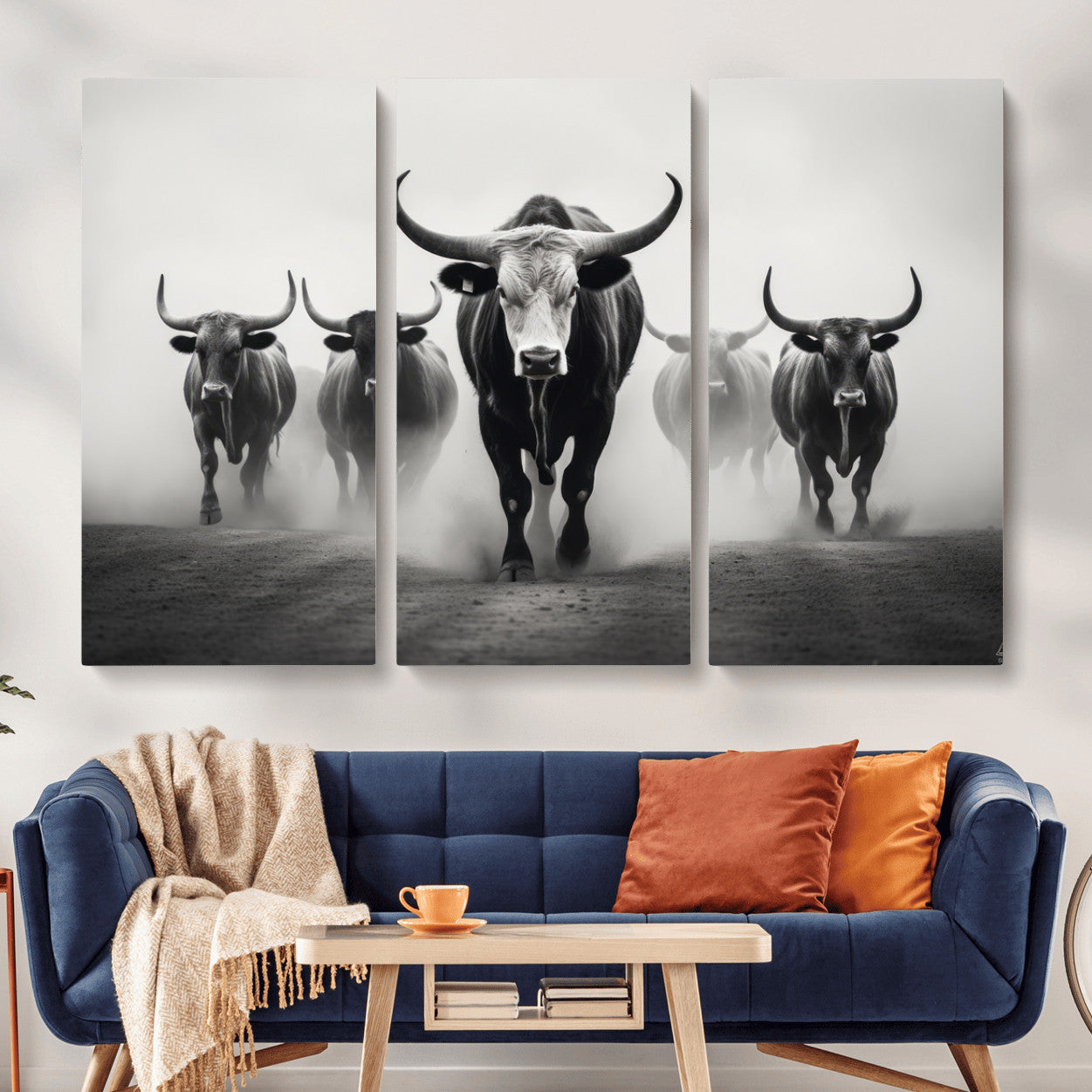 N34534C-MGV-CV-48X32-3P - Texas Bighorn Cow Hern Wall Art Canvas Print, Longhorn Cow Large Wall Art
