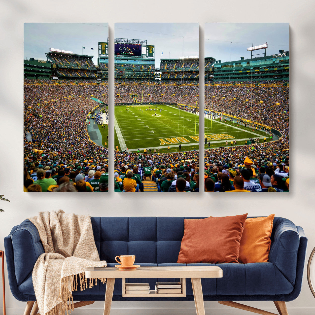 GBP101-MGV-CV-48X32-3P - Green Bay Packers Lambeau Field Stadium Wall Art Canvas Print, Iconic NFL Football Stadium Artwork, Wisconsin Sports Home Decor