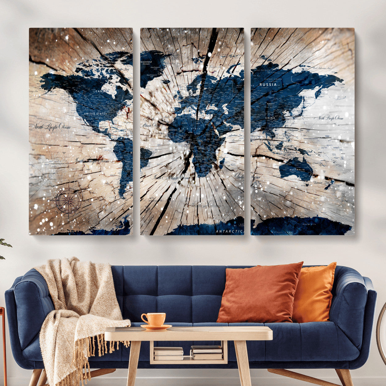 99001695-MGV-CV-48X32-3P - World Map Wall Art Canvas Print, Modern Decorative Framed Map Artwork Prints for Living Room, Office, Bedroom Wall Decor