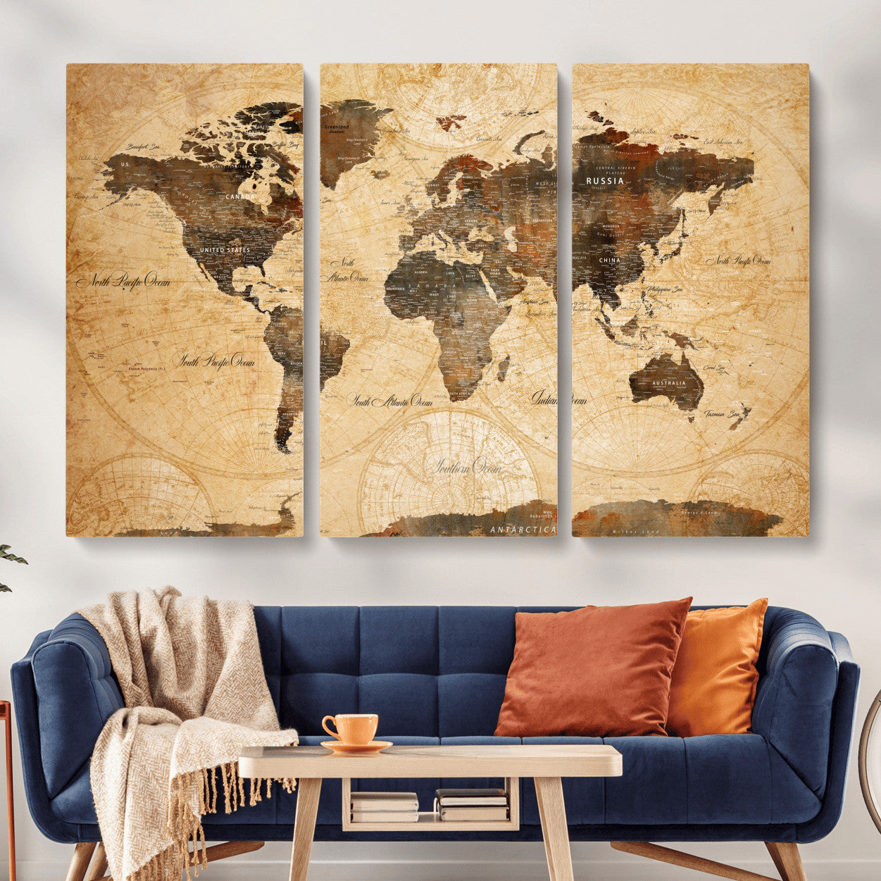 14542905-MGV-CV-48X32-3P - Push Pin World Map Canvas Print – Travel Tracker Wall Art for Couples, Perfect Anniversary Gift for Home or Office Decor