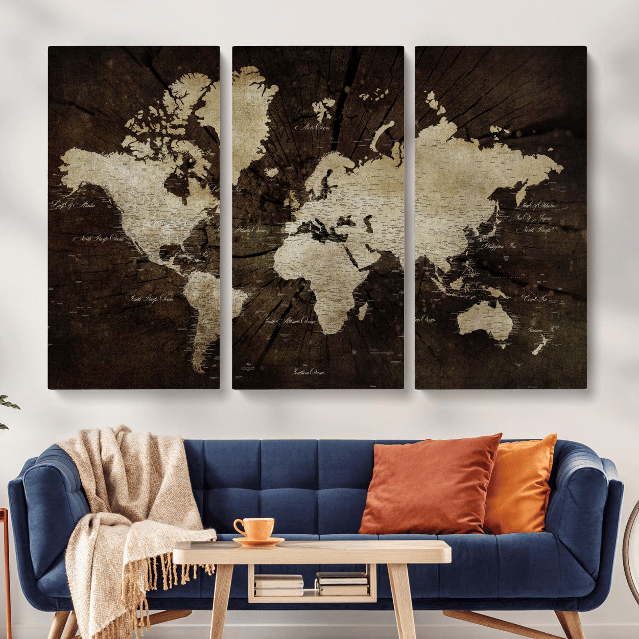 24010397-MGV-CV-48X32-3P - World Map Wall Art Canvas Print, Modern Decorative Framed Map Artwork Prints for Living Room, Office, Bedroom Wall Decor