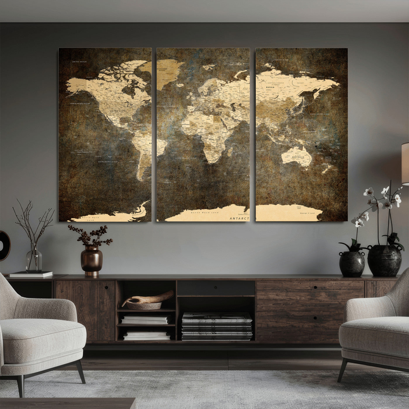 89742472-MGV-CV-36X24 - World Map Wall Art Canvas Print, Modern Decorative Framed Map Artwork Prints for Living Room, Office, Bedroom Wall Decor