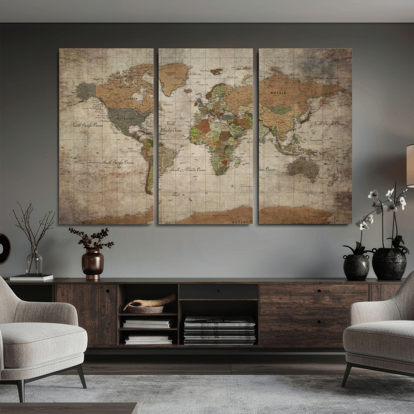 20356264-MGV-CV-36X24 - World Map Wall Art Canvas Print, Modern Decorative Framed Map Artwork Prints for Living Room, Office, Bedroom Wall Decor